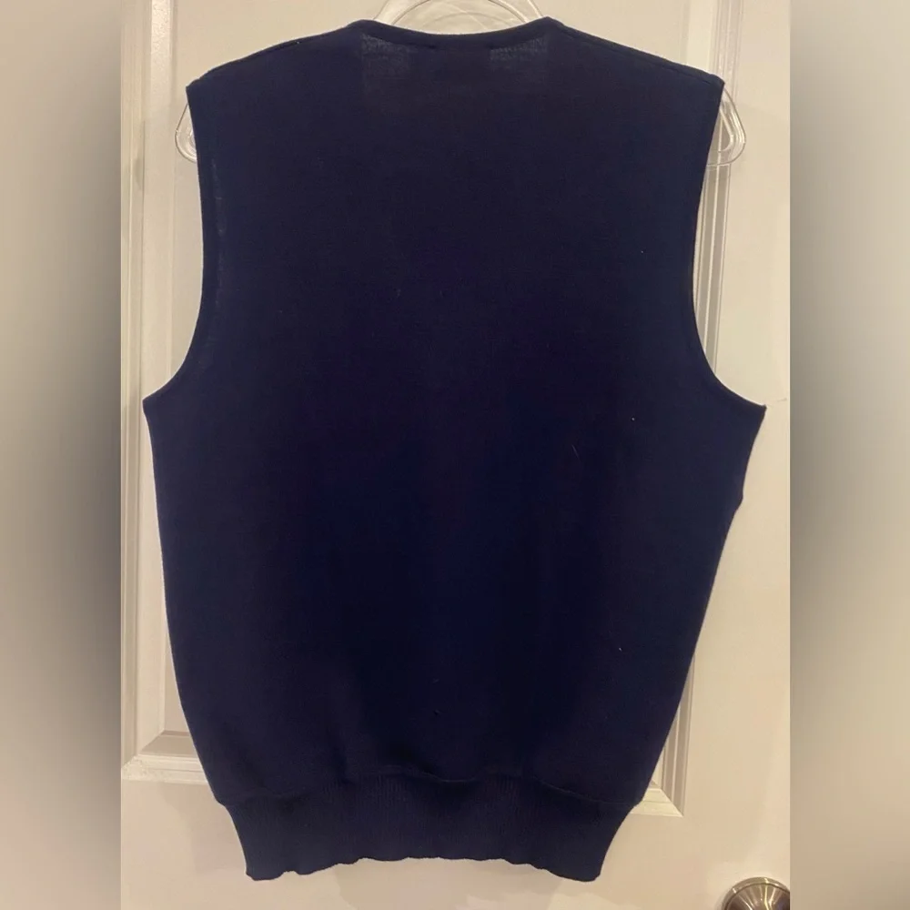 St Croix Knits Sweater Vest Sz L Navy Blue 100% Zephyr Wool Vintage